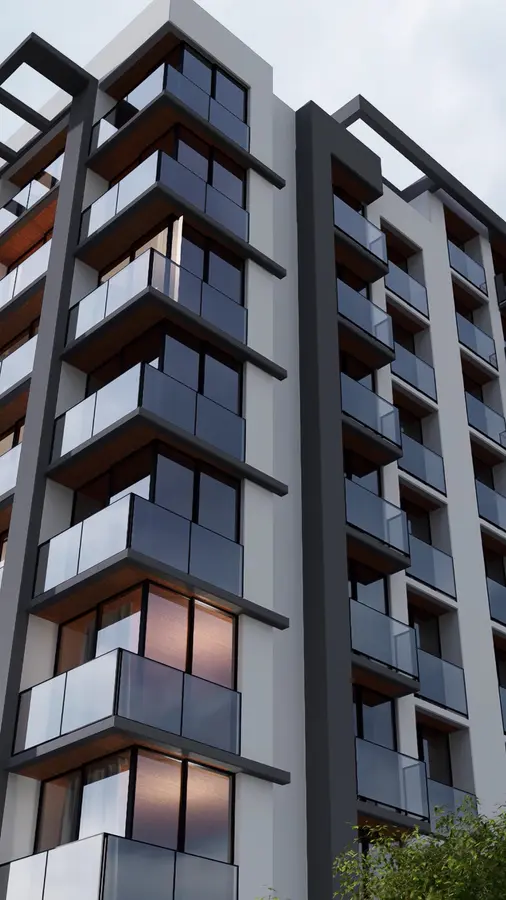 Edifício com varandas de vidro